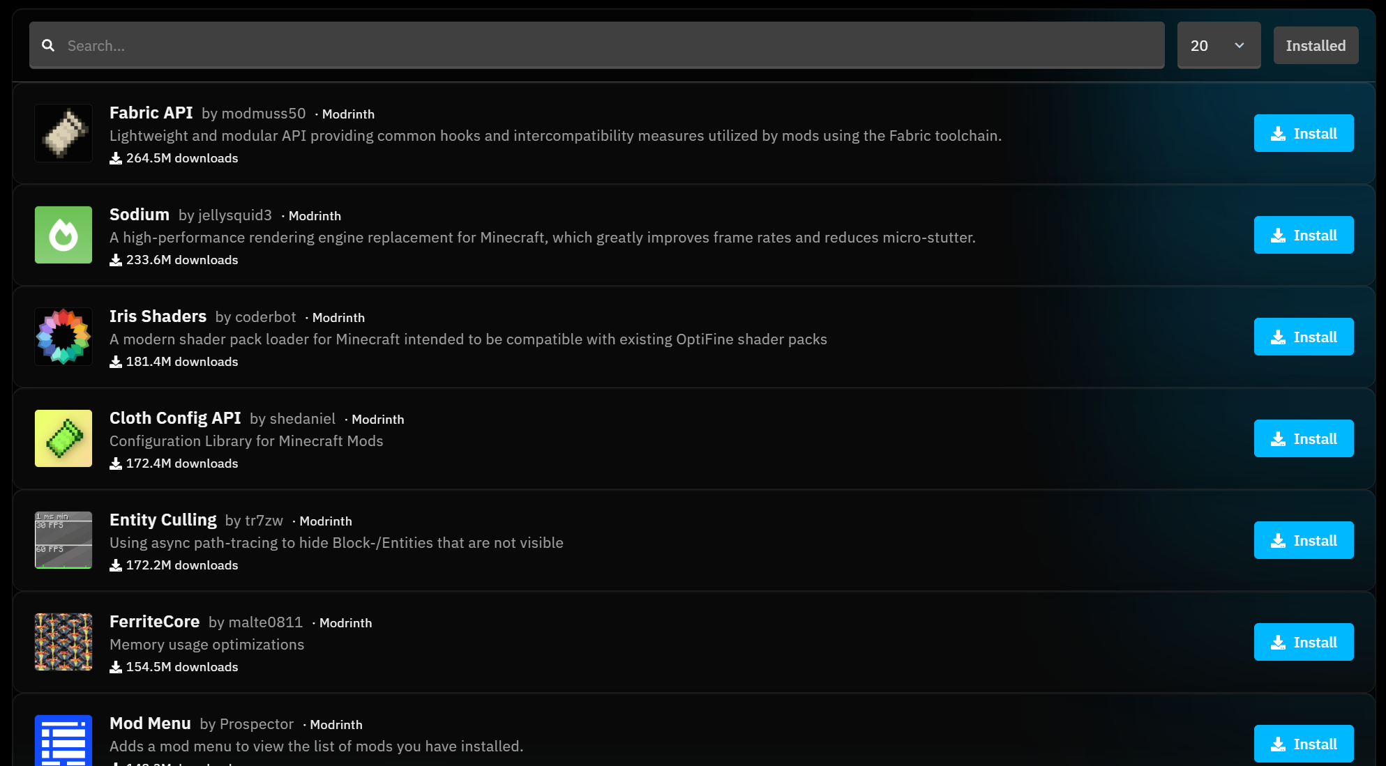The modpack installer in the hosting panel