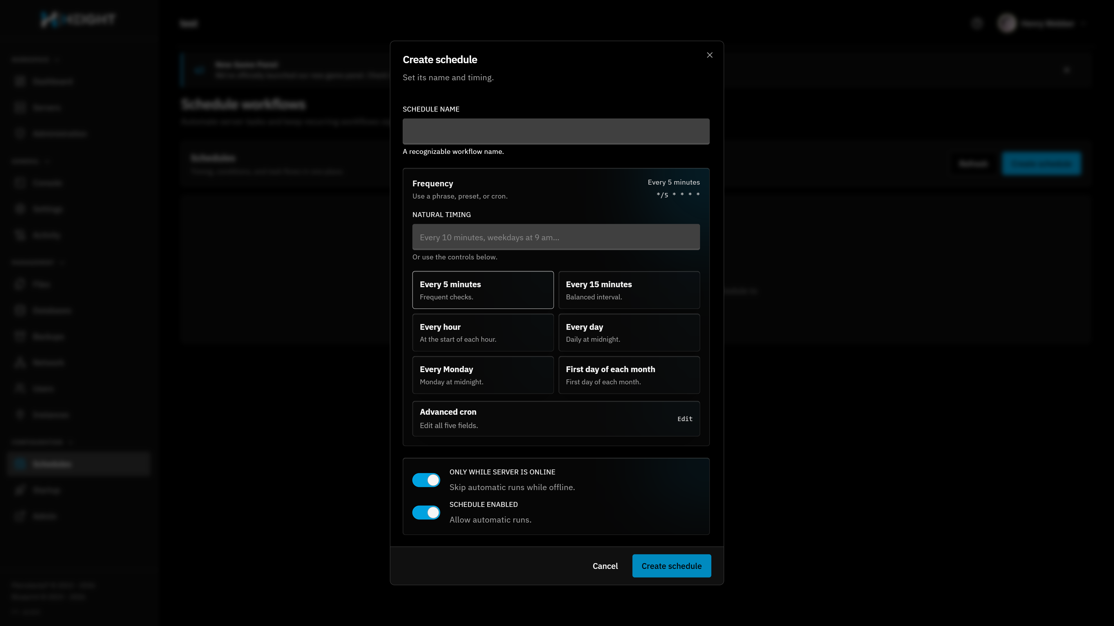 Backup management screen